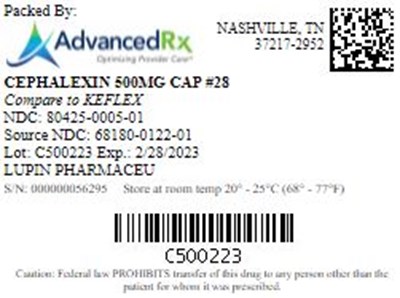 Cephalexin 500mg Cap Qty 28 Ndc 80425 0005